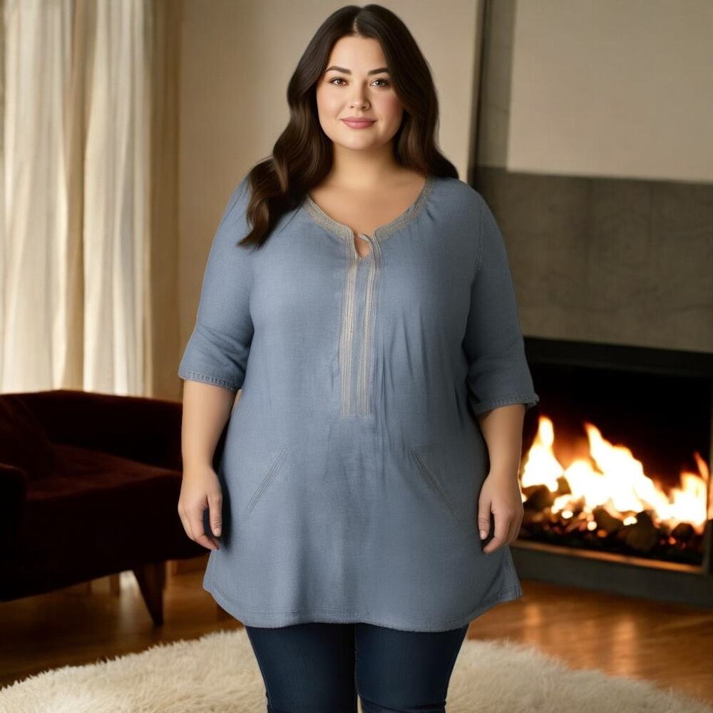 Liz‎ & Me Womens Dress Size 1X 18W 20W Blue Chambray Tunic 18 20 NEW